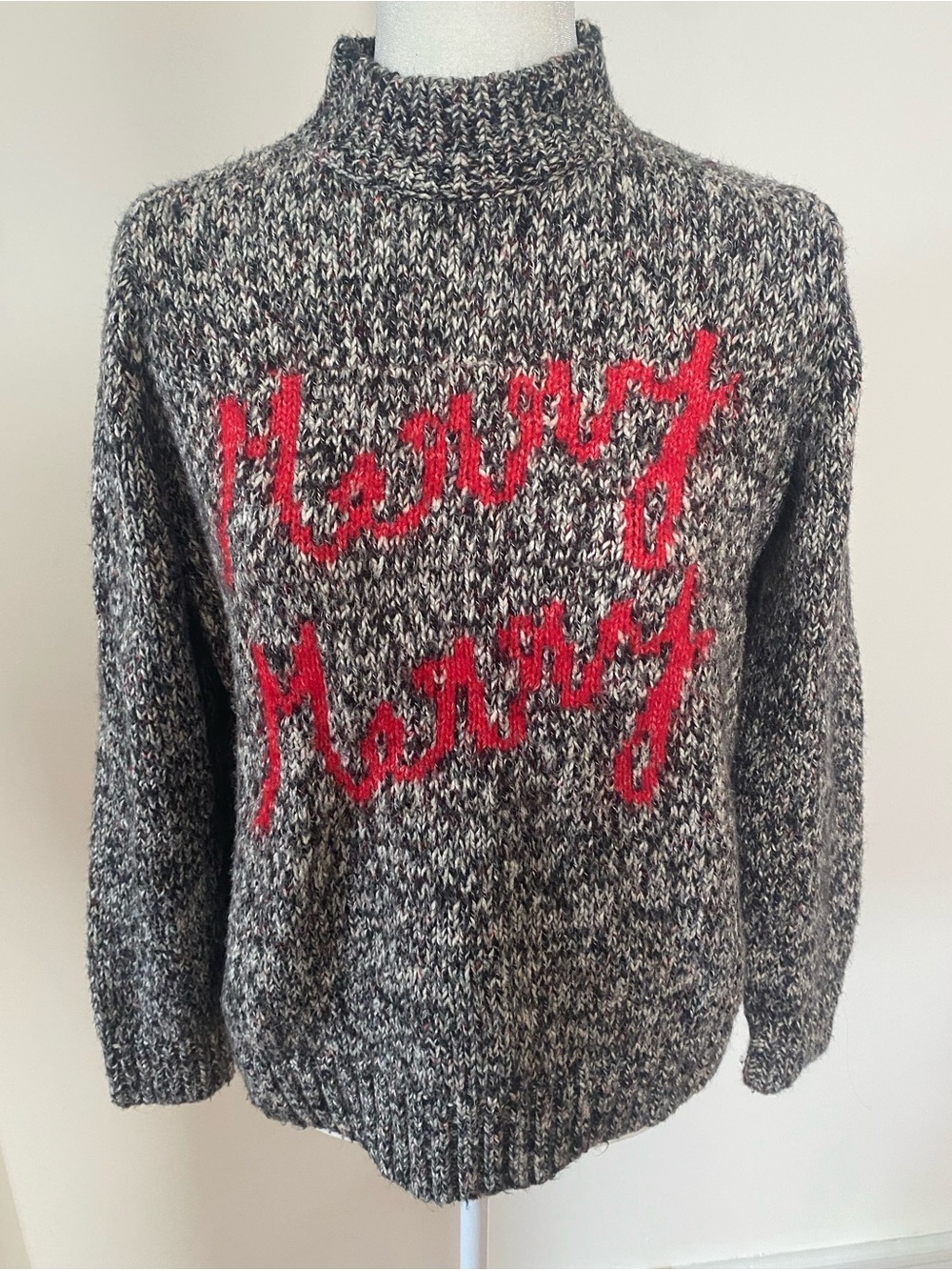 LOFT Merry Merry Mock Neck Wool Blend Holiday Sweater Petite Large